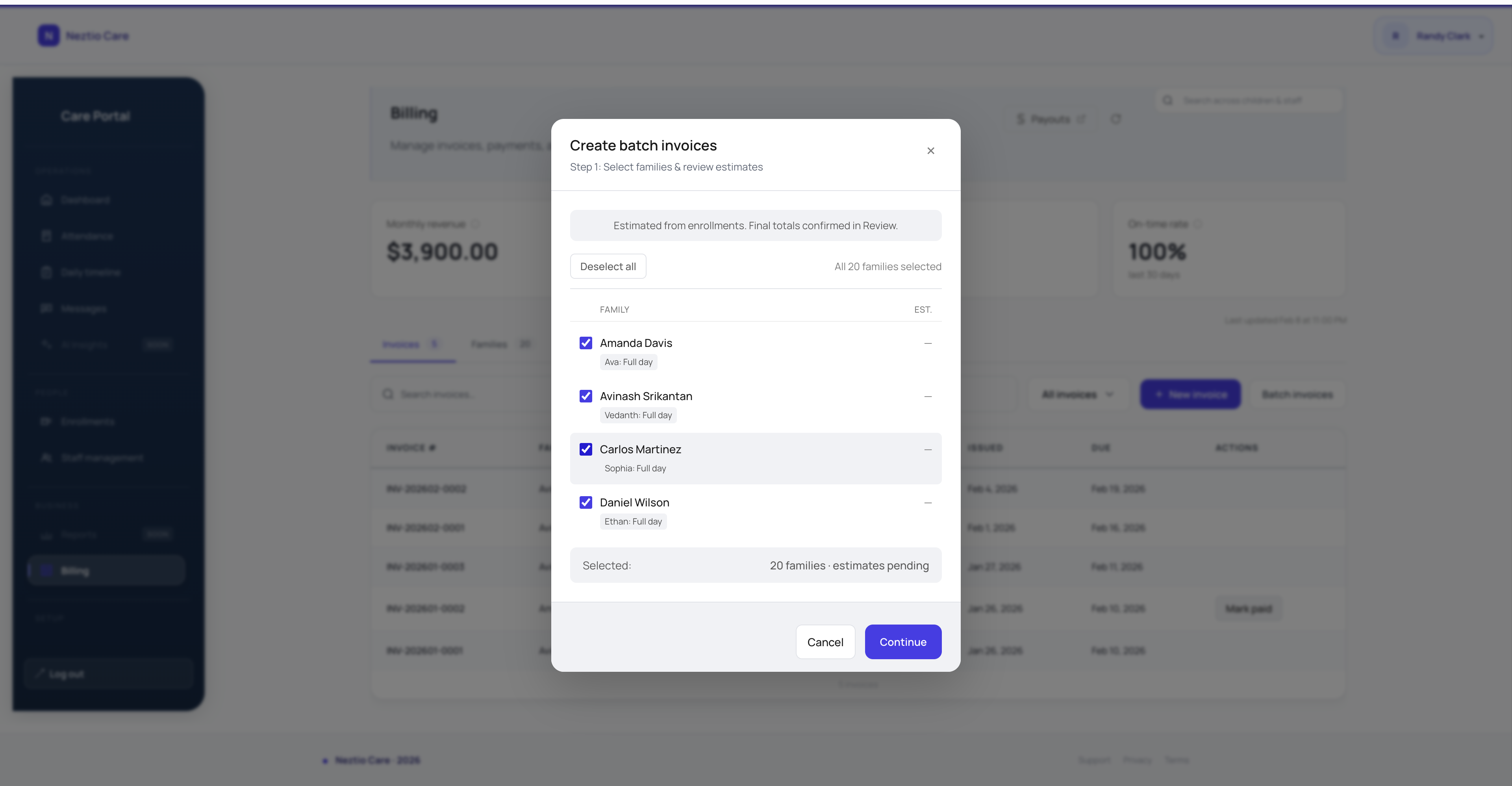 Batch invoice generation for streamlined monthly billing